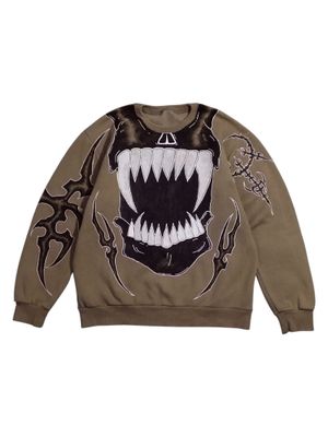 crewneck mocca handmade painted