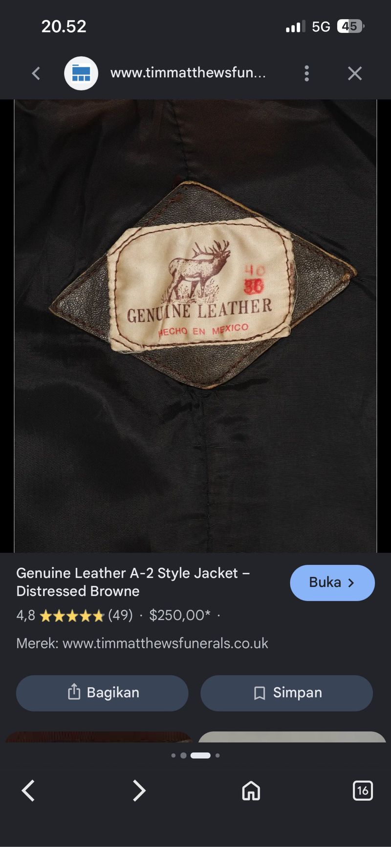Vintage A-2 Flight Leather Jacket Genuine, foto 6