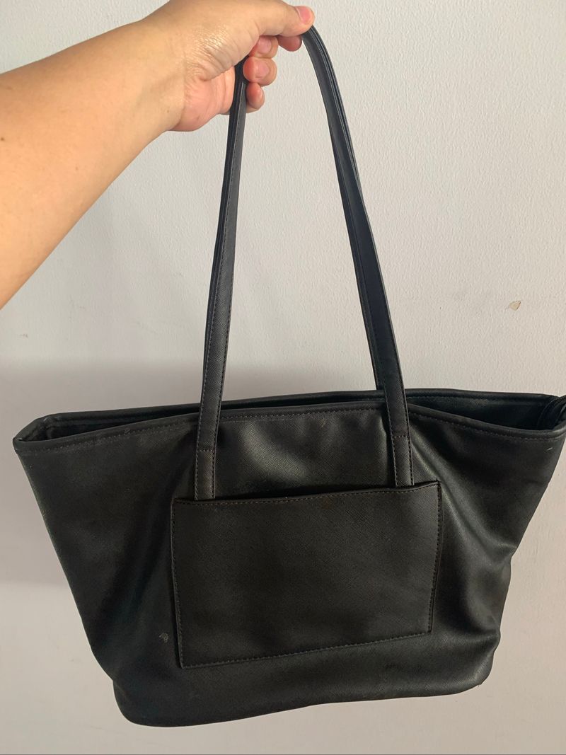 tas tote hitam simple pocket, foto 3
