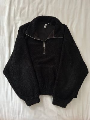 fuzzy black quarter zip longsleeve sweater