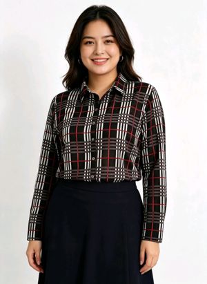 Kemeja kotak-kotak bahan stretch