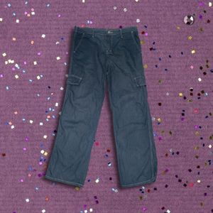 Y2K CARGO DENIM BAGGY WIDE LEG UTILITY TROUSERS MULTI POCKET