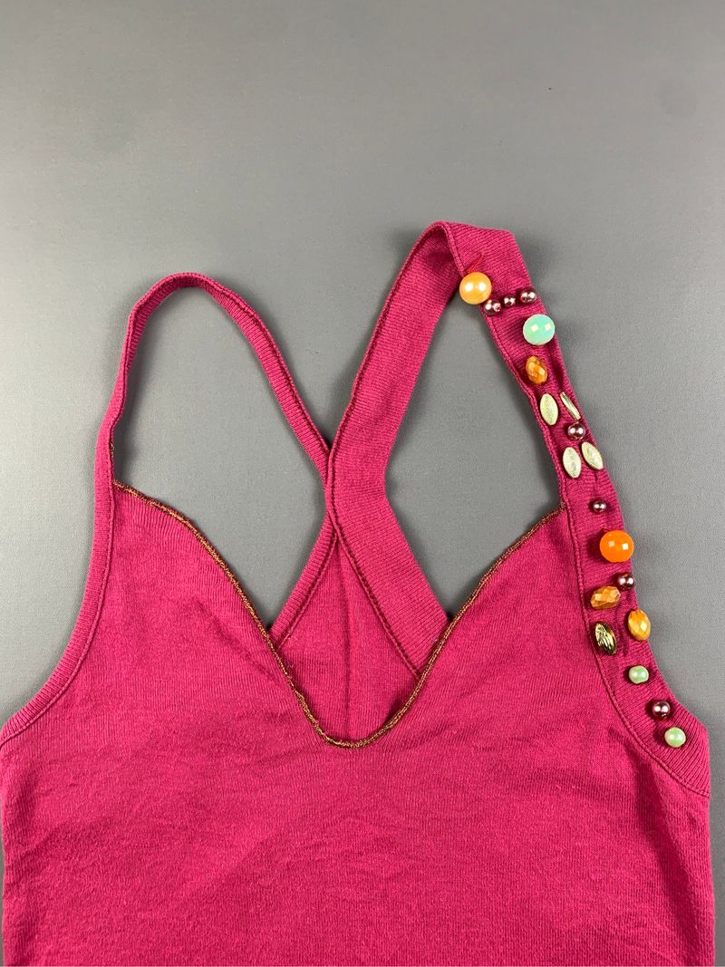 Maroon Beady Strange Lace Fitted Tanktop (S), foto 5