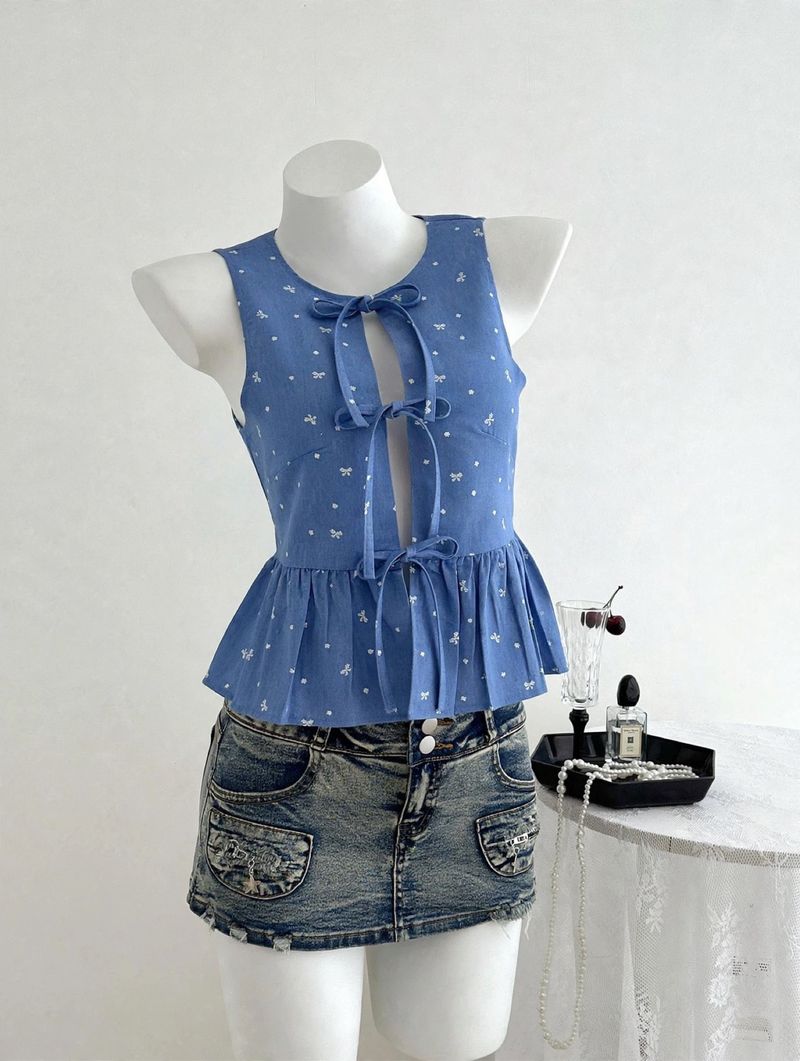 Marry House Peplum Vest Top Denim, foto 3