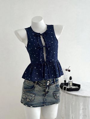 Marry House Peplum Vest Top Denim