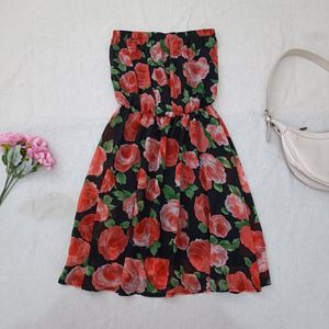 CLOSE.UP Rose Floral Kemben Dress Black Red Vintage