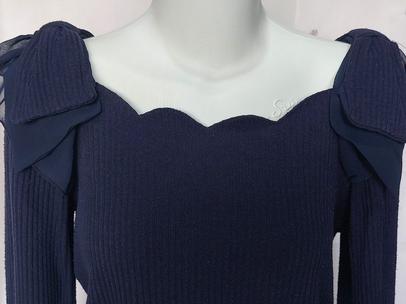 Knit Navy Ribbon Low Neck, foto 2