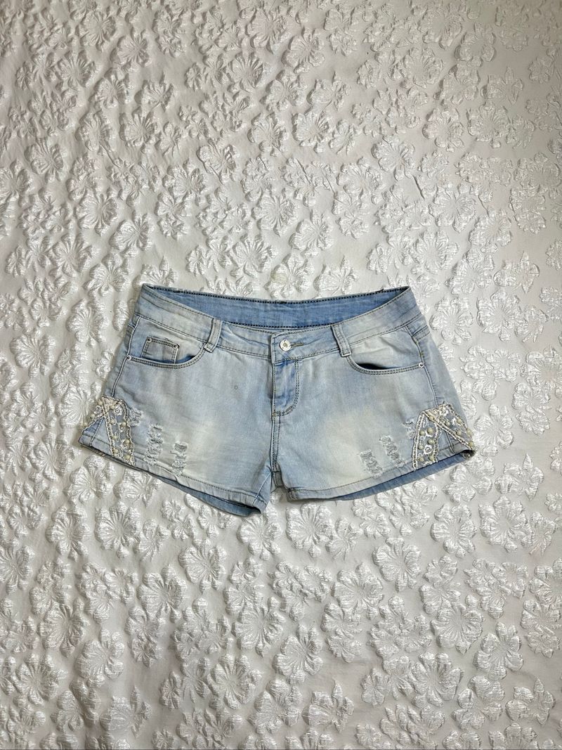 𑣲⋆ Red Stripe Button-Up Top with Lace Denim Shorts Set, foto 6