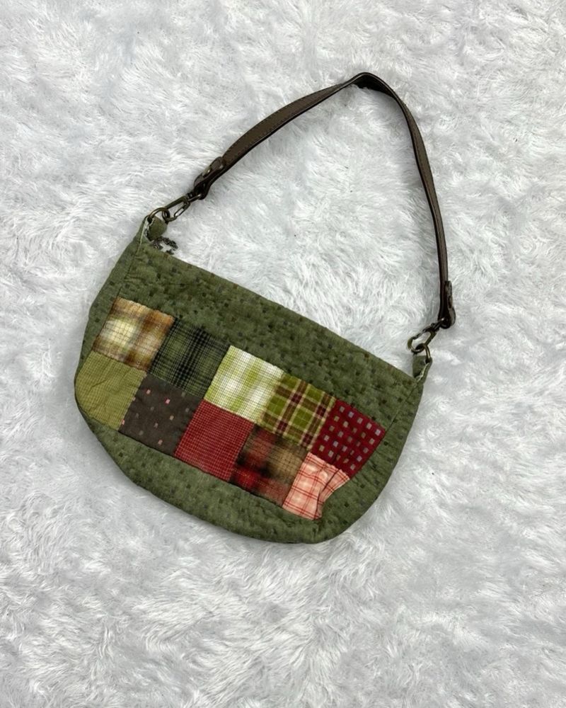 Green patchwork mini shoulder bag, foto 3
