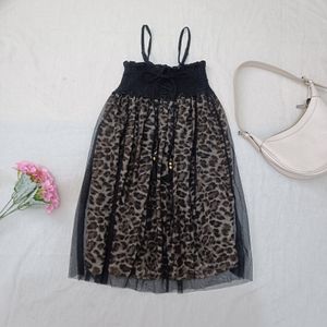 Smoke Leopard Overall Mini Tulle Layered Japanese Gyaru Y2K