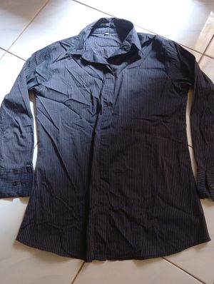 Classic Black Pinstripe Hidden Button Formal Shirt