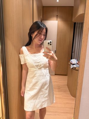 ZARA White Textured Off Shoulder Mini Dress