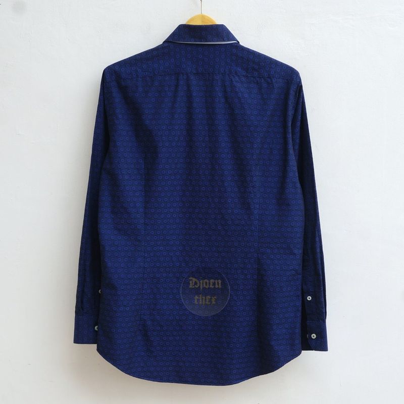Bonia Kemeja Embroidered Pattern Navy Longsleeve Size M, foto 4
