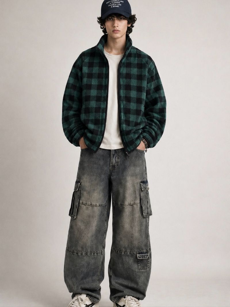 Jacket Fleece Tartan Greenblack, foto 2