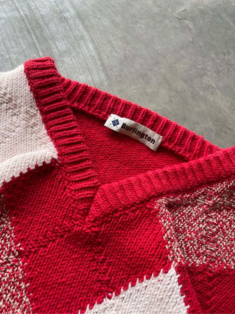 Vintage Sweater Pria white red, foto 2