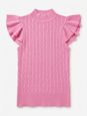 P1 Ribbed Knit Top Pink Atasan Rajut Salur Cute Girly