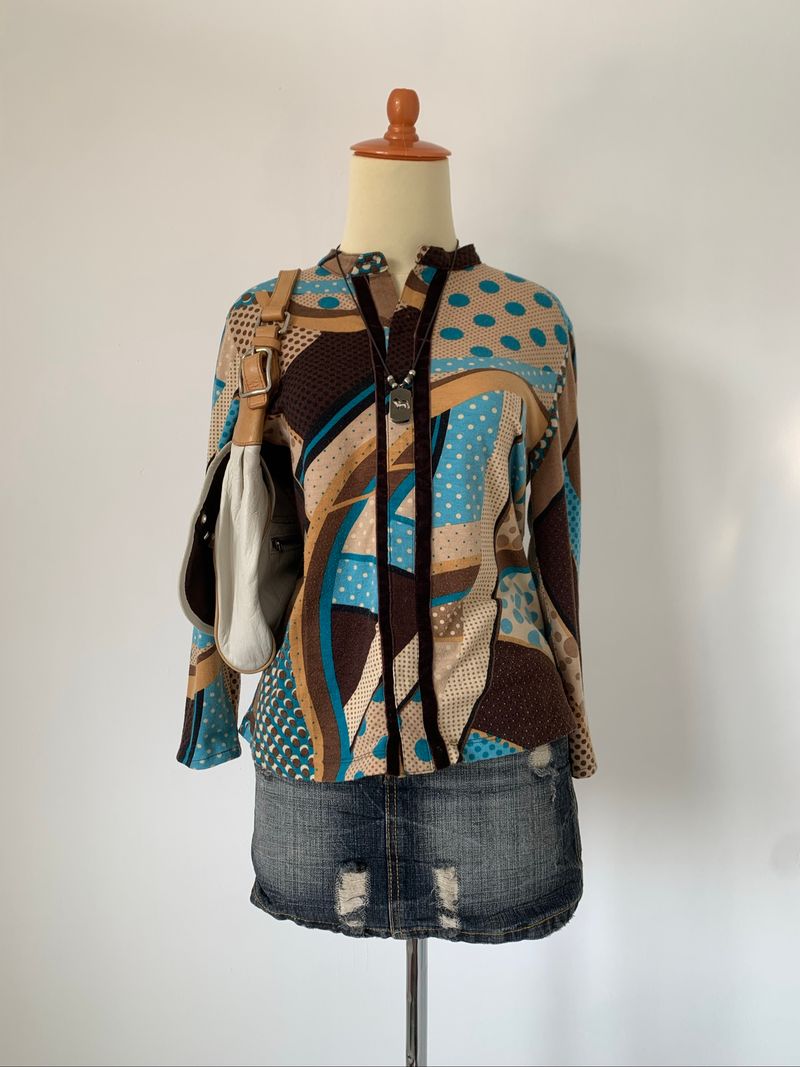 Eclectic whimsical retro geometric polka dot blouse, foto 2