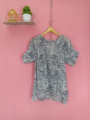Vintage Luxury Blouse Wanita white blue