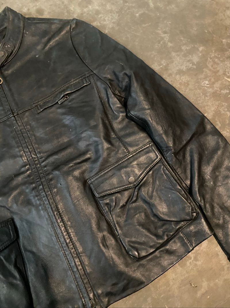 vintage leather jacket y2k kantong 4, foto 3