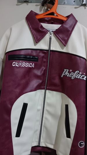 Streetwear Leather jacket Pria white red