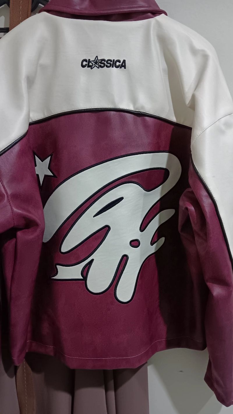 Streetwear Leather jacket Pria white red, foto 2