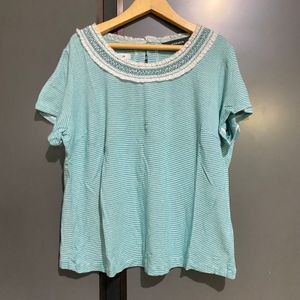 Teal atasan lengan pendek