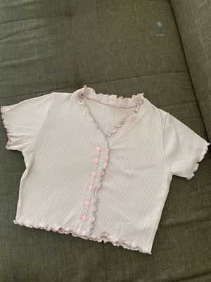 Light Pink Ribbed Crop Top with a V-neck