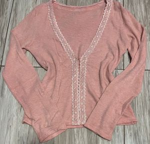 Vintage Lace Trim Knit Cardigan Wanita