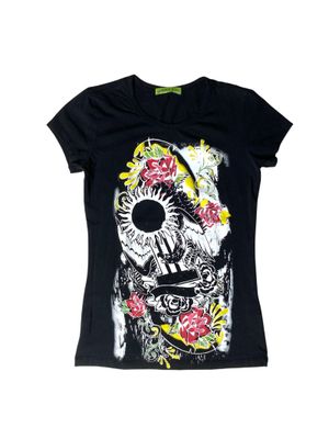Versace jeans floral graphic with beads logo detail t shirt