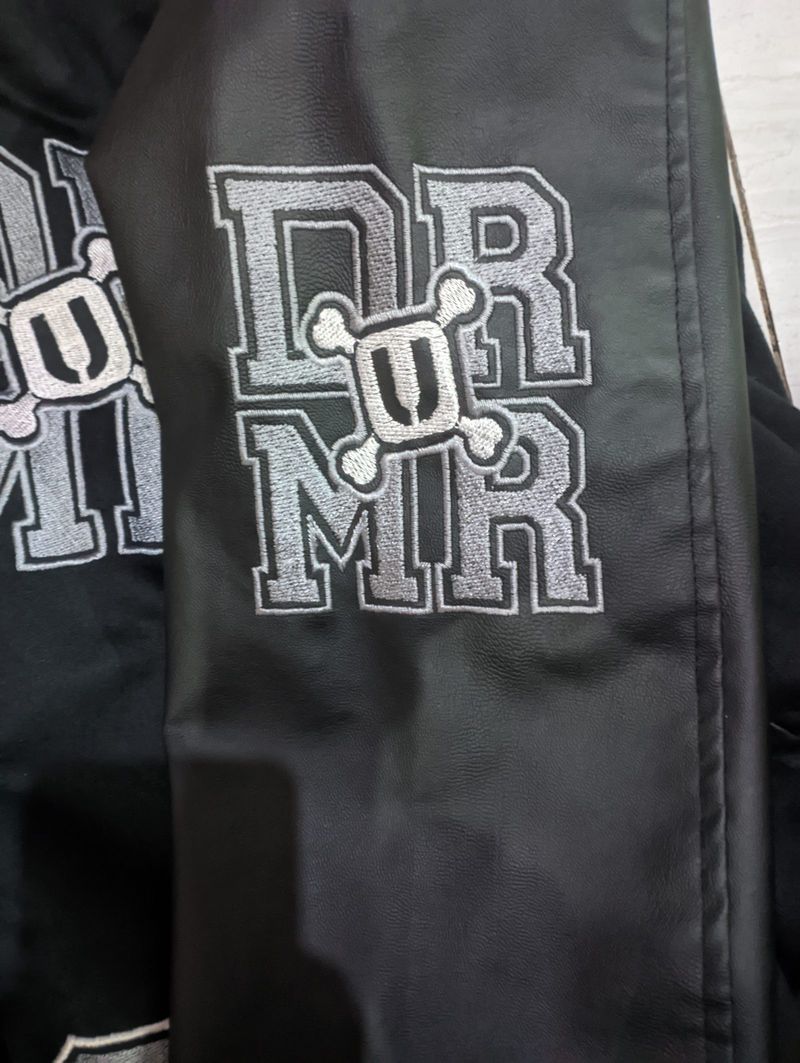 jaket varsity baseball lengan kulit, foto 3