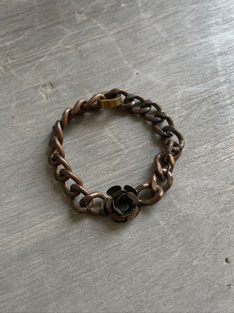 Vintage brass chain bracelet flower pattern, foto 3