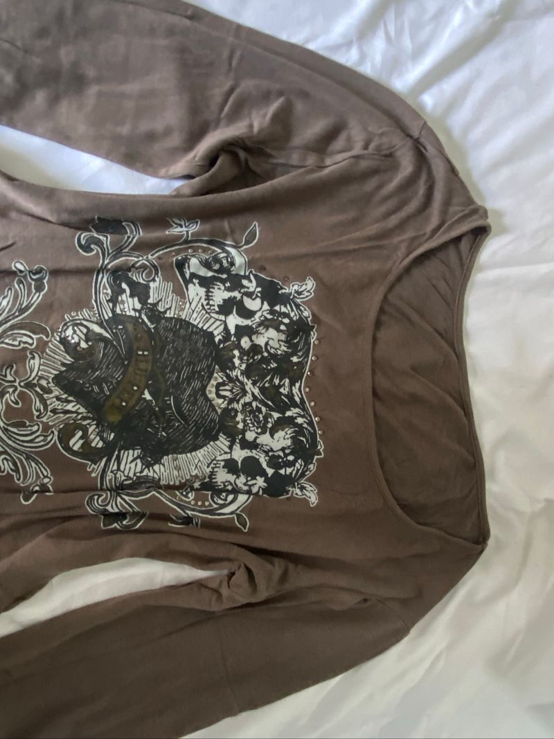 Y2K Alt Emo Grunge Graphic Brown Longsleeve, foto 2