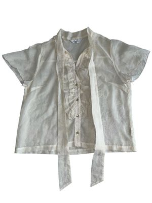 GIVORS polkadot short sleeved button ft long ribbon collar