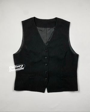 Japanese Black Pinstripe Tailored Waiscoat Vest Back Cinch