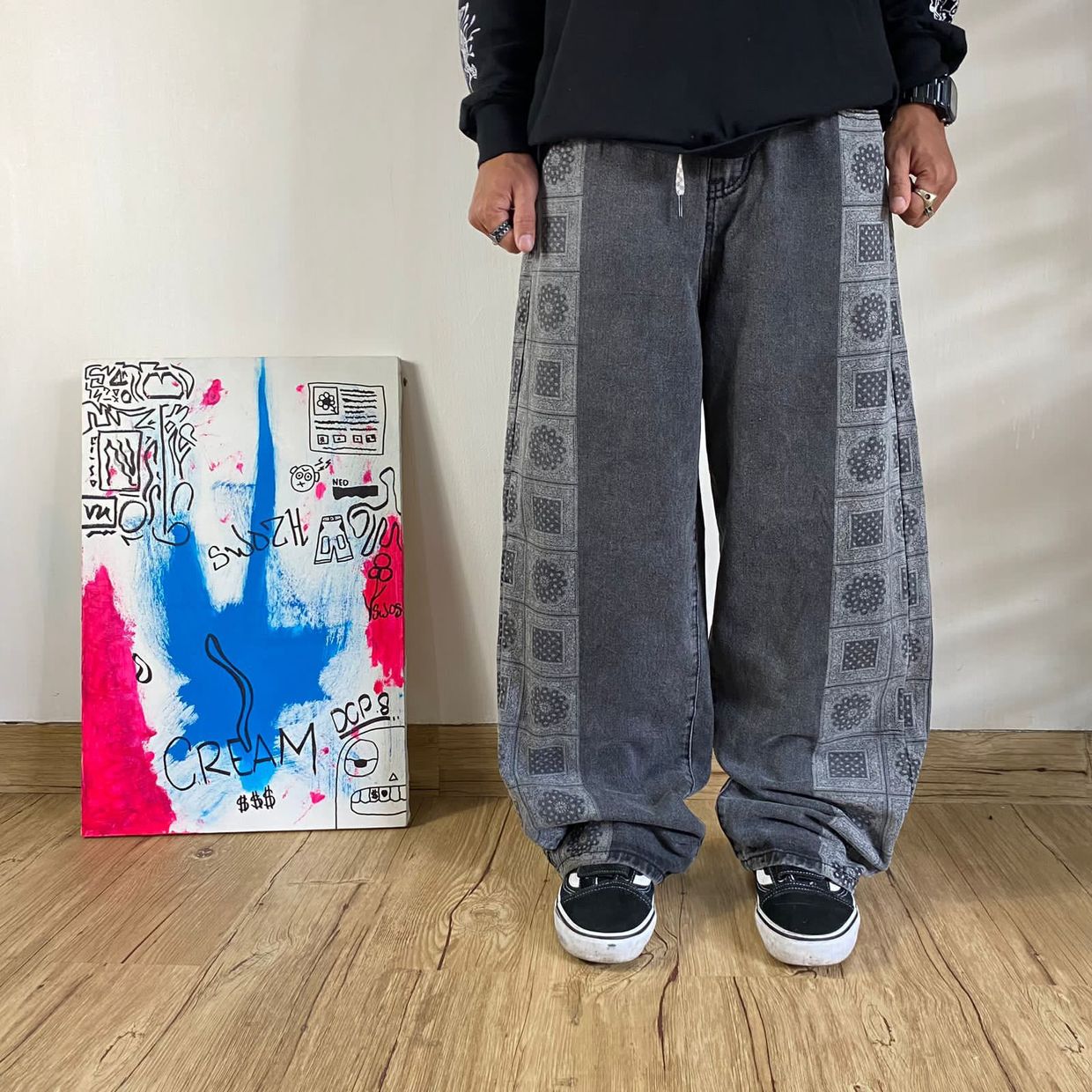 Streetwear Skater Jeans Pria black gray