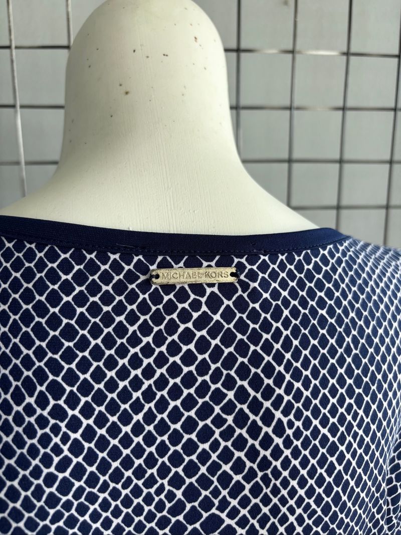 Michael Kors Navy and White Patterned Blouse Long Bell Sleev, foto 4