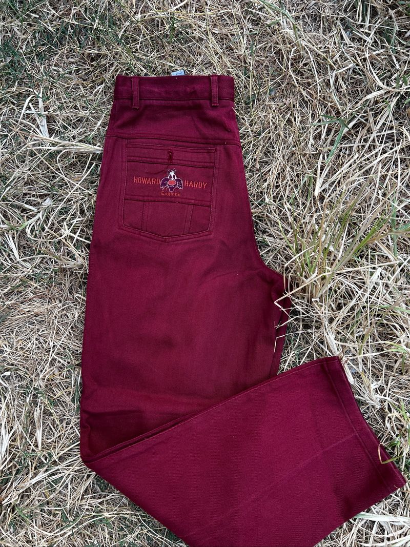 celana denim maroon size L, foto 4