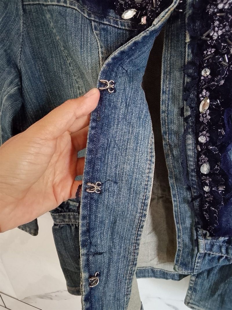 Jaket denim semi crop renda, foto 3