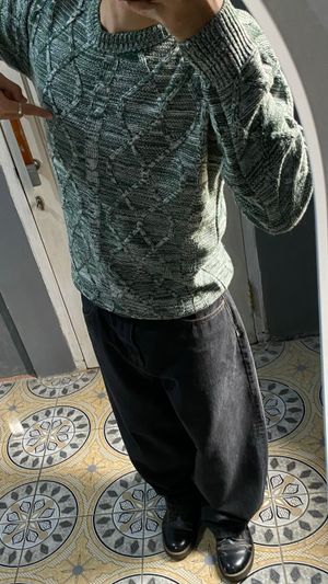 Vintage WWa Gradient Sweater – Textured Cable Knit Diamond P
