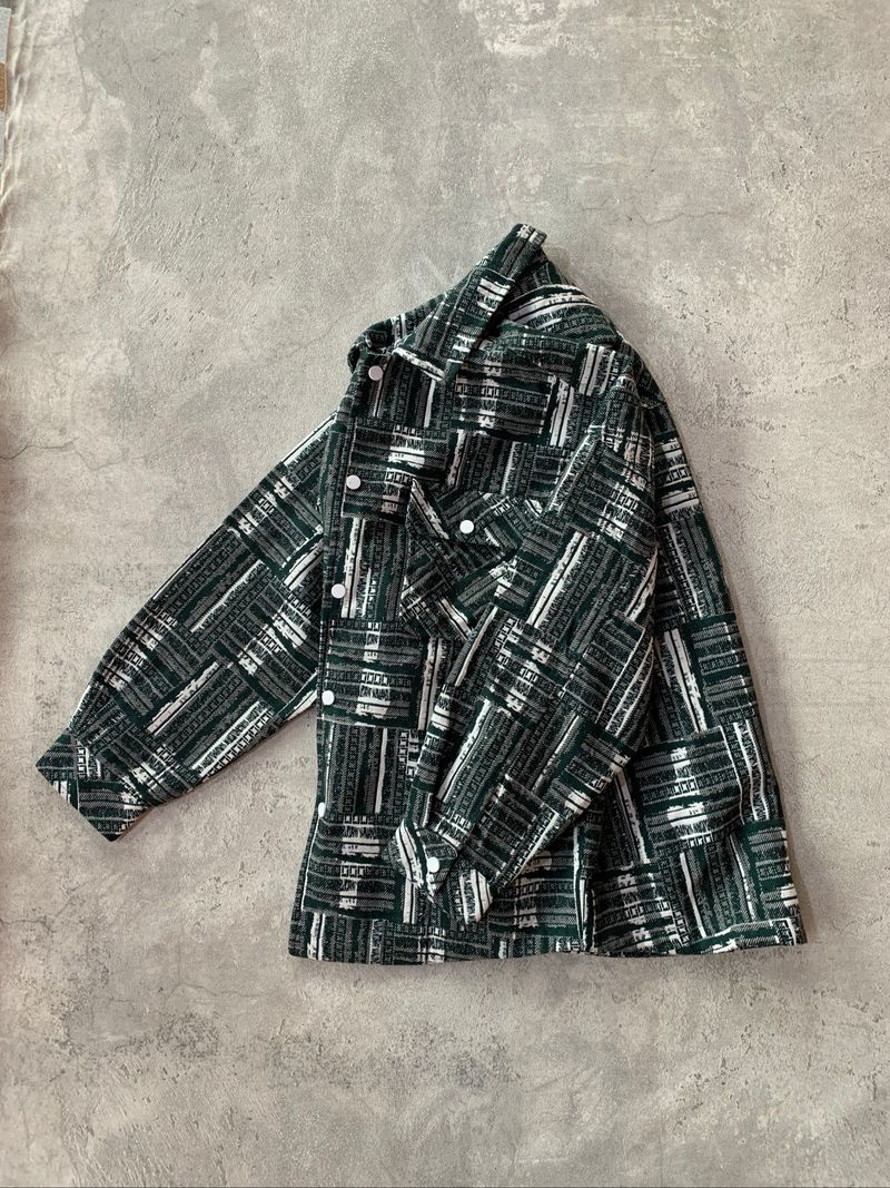Work Jacket Geometric Abstract Forest Green Knit Navajo, foto 6