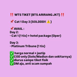 CAT 1 DAY 2 + OPER HOTEL (TIKET BTS ARIRANG JAKARTA 2026)