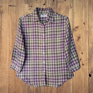 Uniqlo Kemeja Linen Wanita Motif Kotak