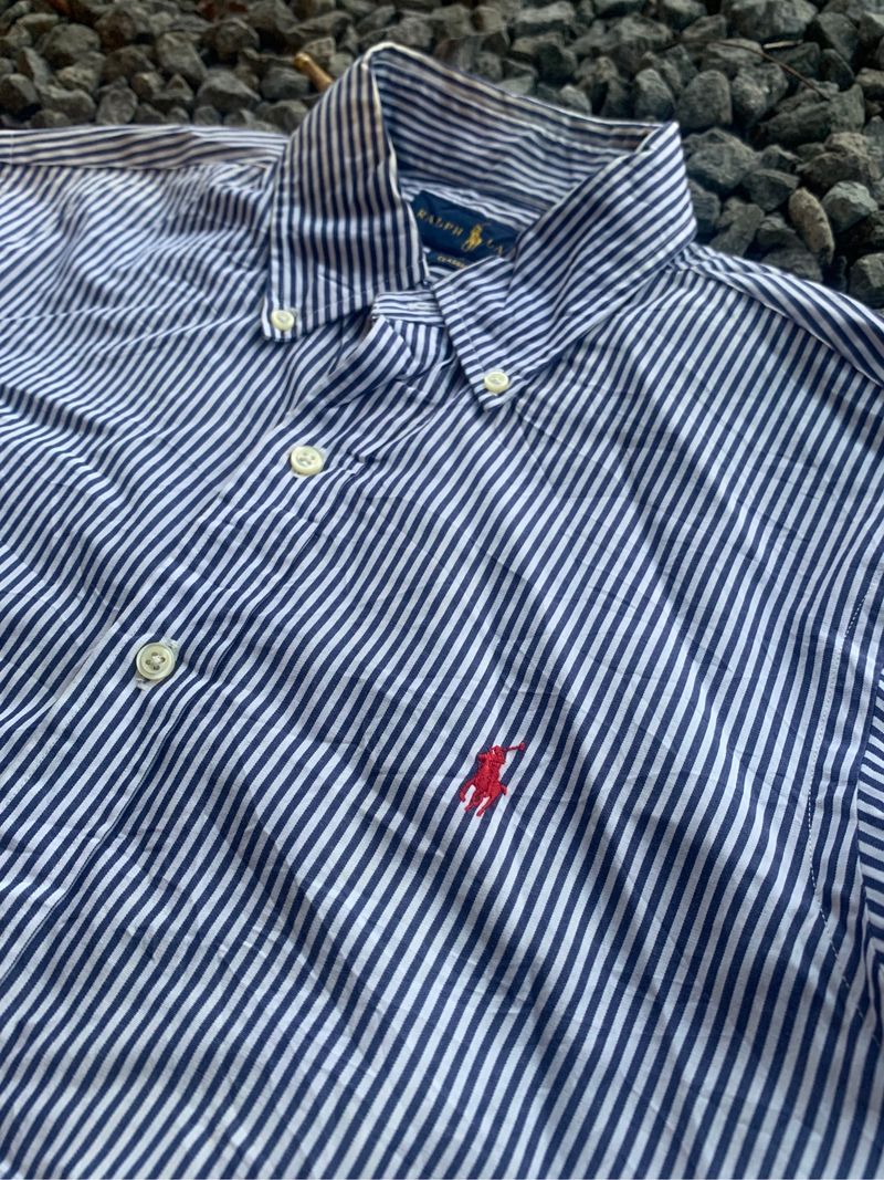Kemeja Ralph Lauren Strip Indigo, foto 2