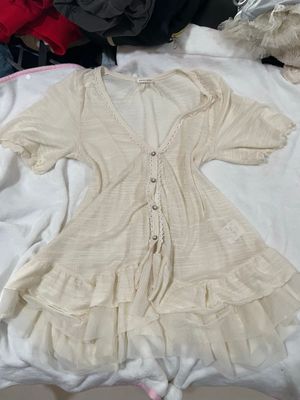 Axes Femme Short Sleeve Sheer Cream Feminine Cardigan