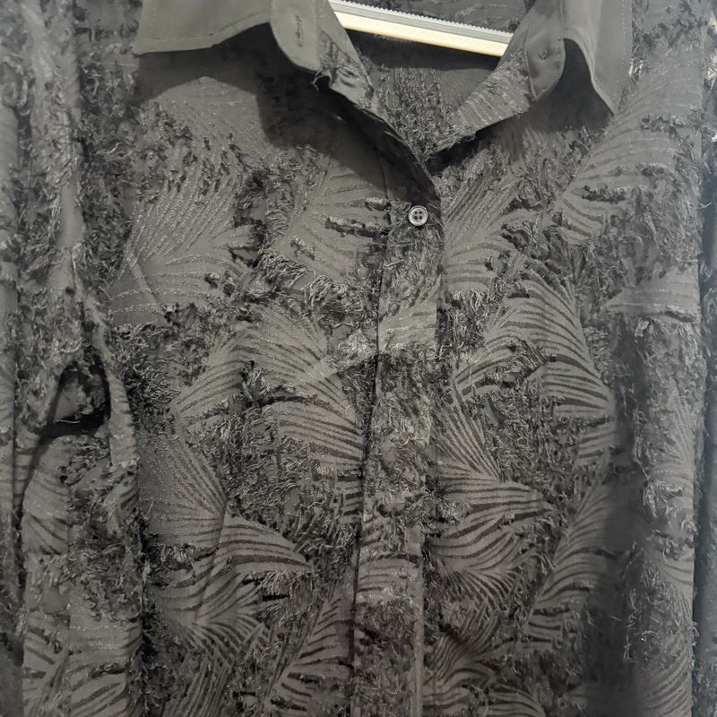H&M Textured-weave shirt black, foto 3