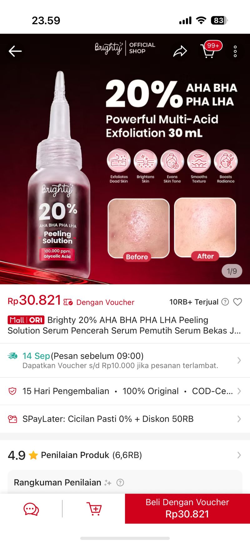 NEW SEGEL Brighty 20% AHA BHA PHA LHA Peeling Solution Serum, foto 4