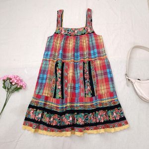 BASE YOU Colorful Plaid Floral Dress Cottagecore Mori Kei Bo
