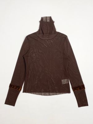 Y2k Cosa Nostra Mesh Top Sheer High Neck with Velvet Trim