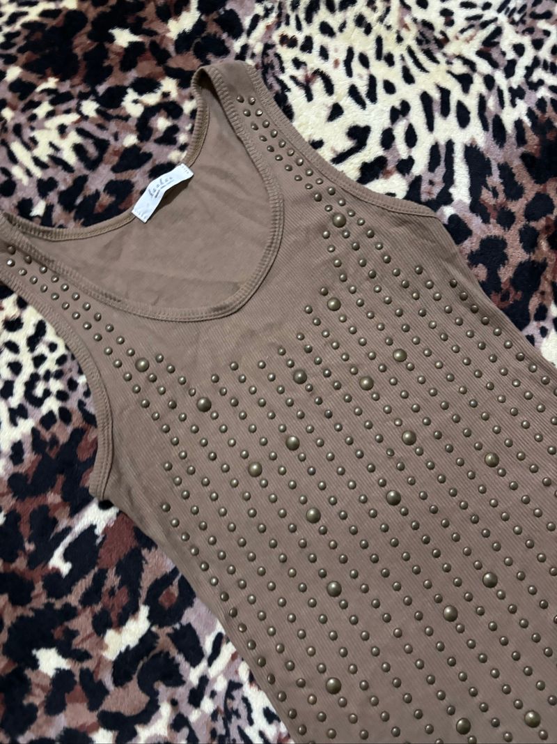 y2k brown studded ribbed tanktop emo gothic, foto 2