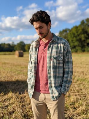 Vintage Bonmarlen Japan Tartan Plaid Light Green Flannel XXL